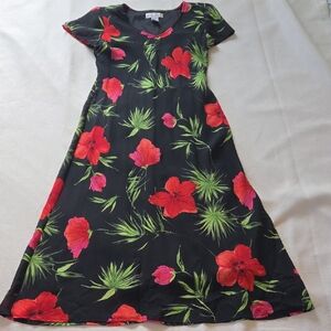 dressbarn Black Maxi Dress with Red Floral Print